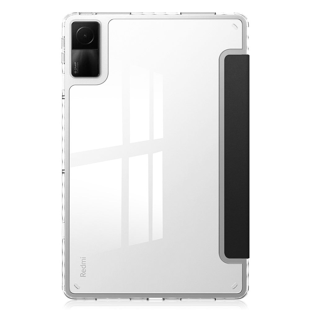 For Xiaomi Redmi Pad Trifold Stand PU Leather Tablet Case Anti-drop Transparent TPU Back Cover
