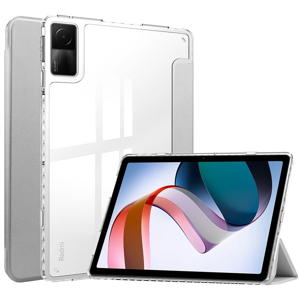 For Xiaomi Redmi Pad Trifold Stand PU Leather Tablet Case Anti-drop Transparent TPU Back Cover