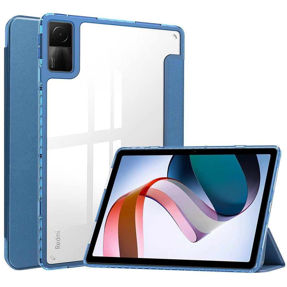 For Xiaomi Redmi Pad Trifold Stand PU Leather Tablet Case Anti-drop Transparent TPU Back Cover