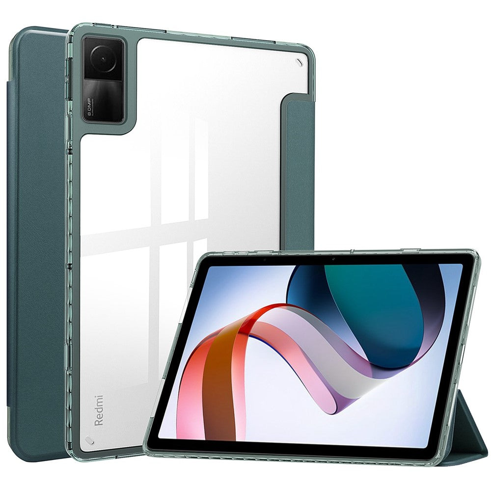 For Xiaomi Redmi Pad Trifold Stand PU Leather Tablet Case Anti-drop Transparent TPU Back Cover