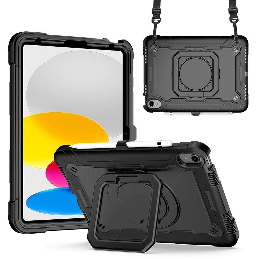 Til iPad (2025) / iPad 10.9 (2022) PC + silikone tabletcover med 360 graders roterende håndtag, støttefod og aftagelig skulderrem