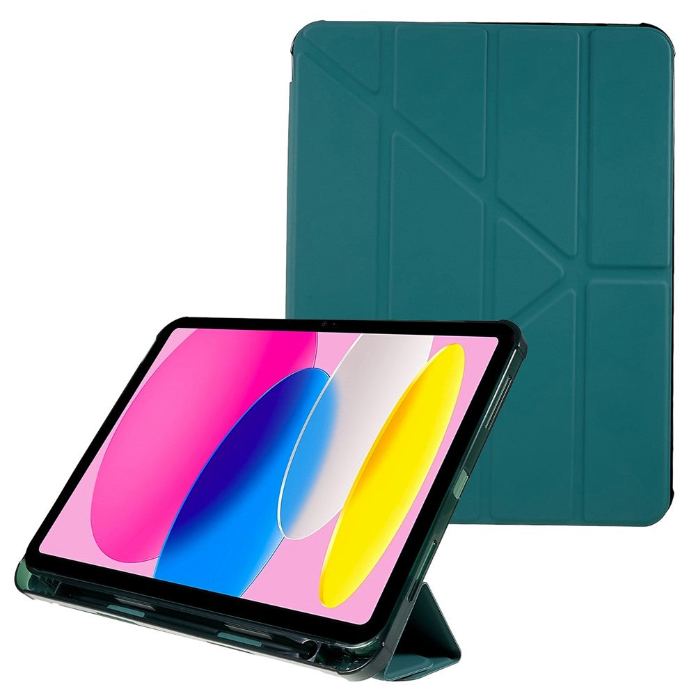 For iPad (2025) / 10.9 (2022) Origami Stand Auto Wake/Sleep Cover PU Leather + TPU Tablet Case with Pencil Holder