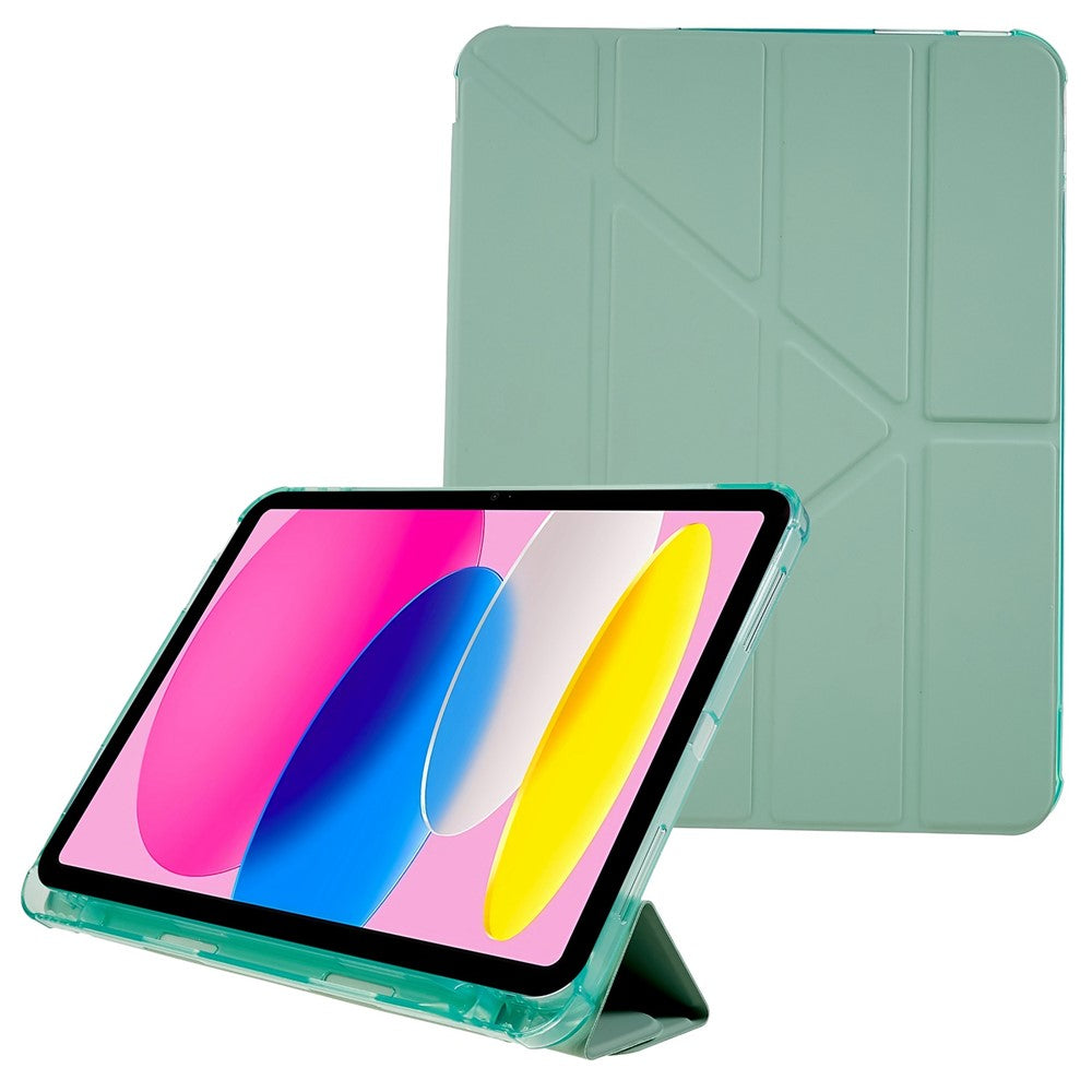 For iPad (2025) / 10.9 (2022) Origami Stand Auto Wake/Sleep Cover PU Leather + TPU Tablet Case with Pencil Holder