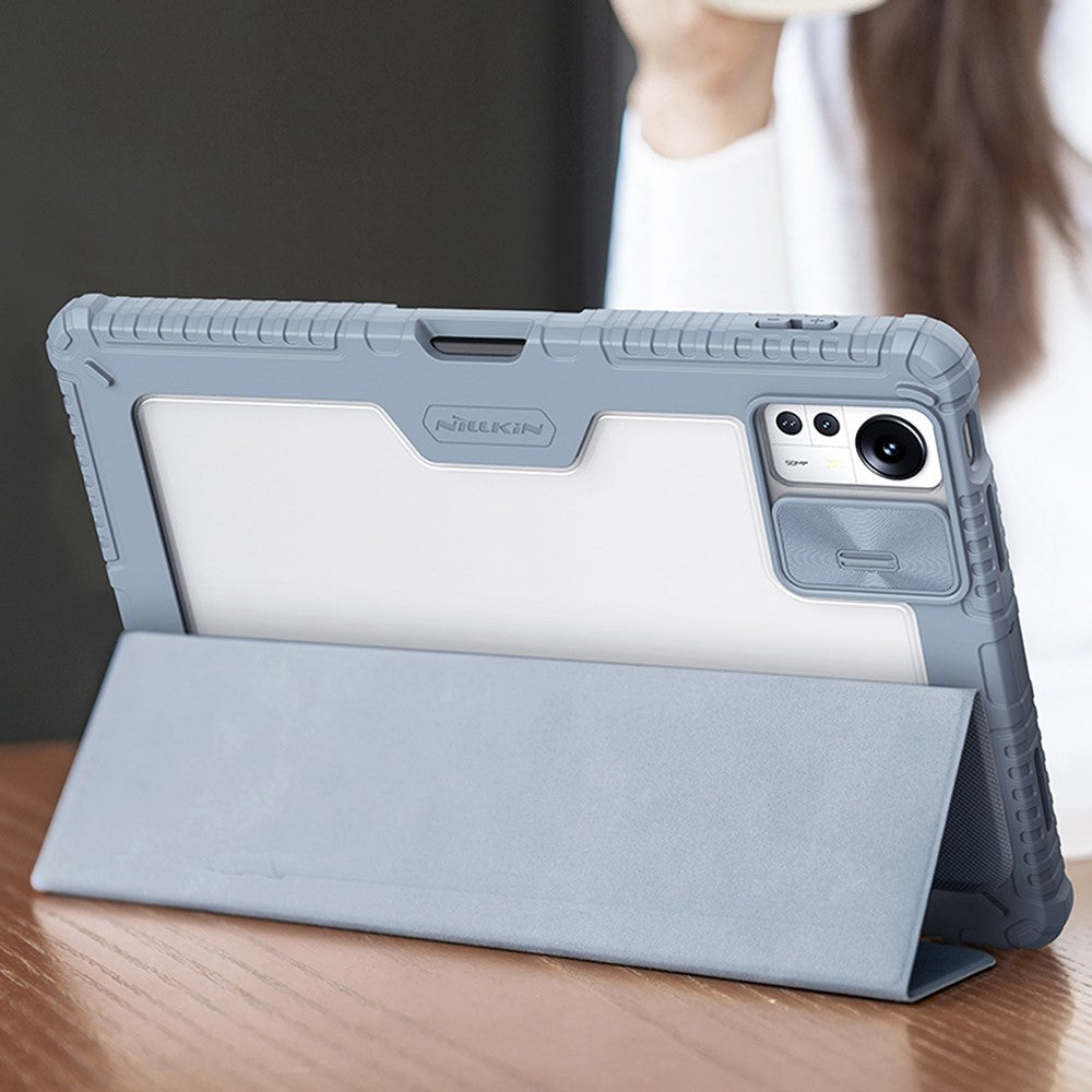 NILLKIN Bumper Leather Case Pro for Xiaomi Pad 5 Pro 12.4 (2022) Protective Case PU Leather Auto Wake / Sleep Tablet Case with Slide Camera Cover / Trifold Stand