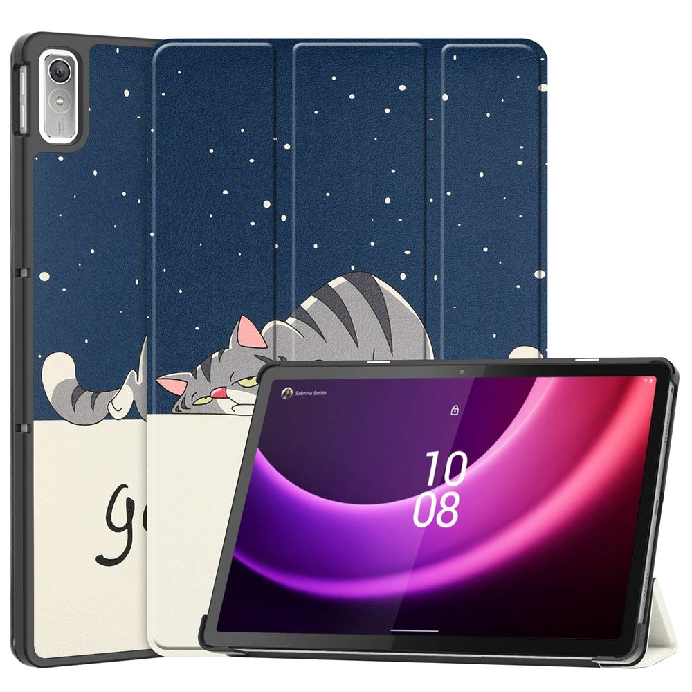 For Lenovo Tab P11 Gen 2 Tri-fold Stand PU Leather Anti-drop Cover Pattern Printing Auto Wake / Sleep Tablet Protective Case