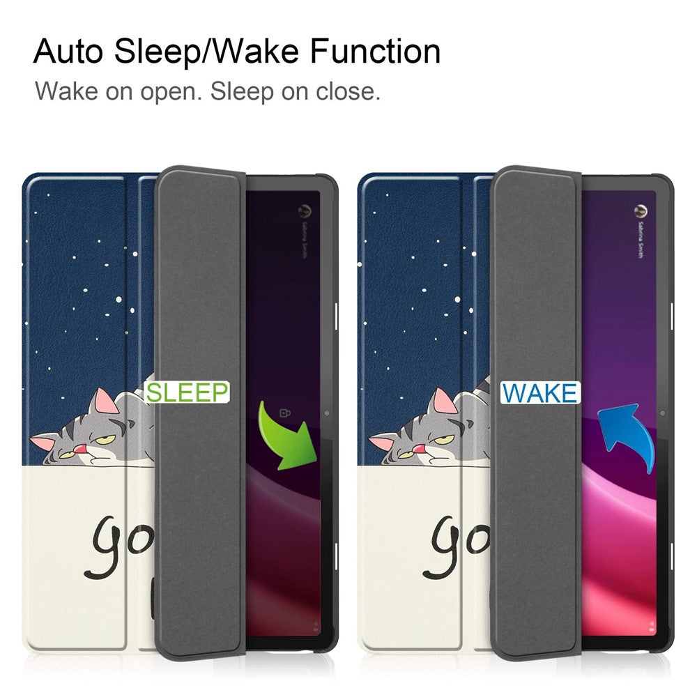 For Lenovo Tab P11 Gen 2 Tri-fold Stand PU Leather Anti-drop Cover Pattern Printing Auto Wake / Sleep Tablet Protective Case