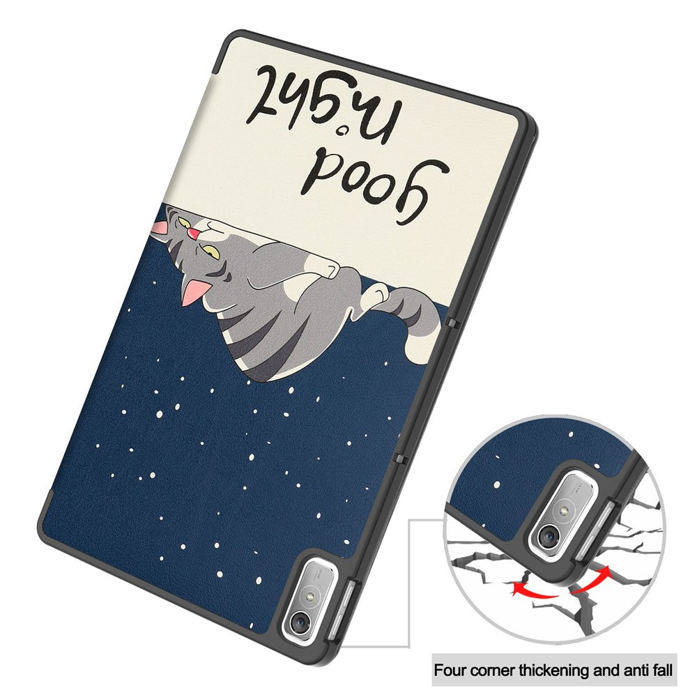 For Lenovo Tab P11 Gen 2 Tri-fold Stand PU Leather Anti-drop Cover Pattern Printing Auto Wake / Sleep Tablet Protective Case