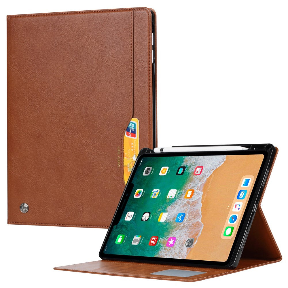 Til iPad (2025) / 10.9 (2022) Udvendig Kortplads Design PU-Læder Tabletcover Sammenfoldelig Stand Pung Penneholder Cover med Auto Wake / Sleep