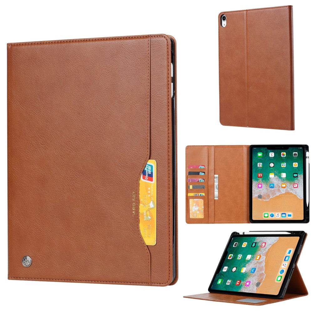 Til iPad (2025) / 10.9 (2022) Udvendig Kortplads Design PU-Læder Tabletcover Sammenfoldelig Stand Pung Penneholder Cover med Auto Wake / Sleep