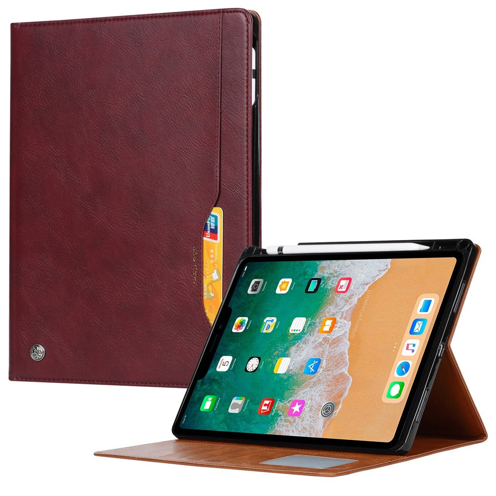Til iPad (2025) / 10.9 (2022) Udvendig Kortplads Design PU-Læder Tabletcover Sammenfoldelig Stand Pung Penneholder Cover med Auto Wake / Sleep