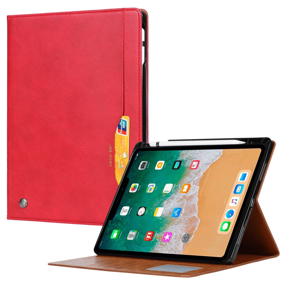 Til iPad (2025) / 10.9 (2022) Udvendig Kortplads Design PU-Læder Tabletcover Sammenfoldelig Stand Pung Penneholder Cover med Auto Wake / Sleep