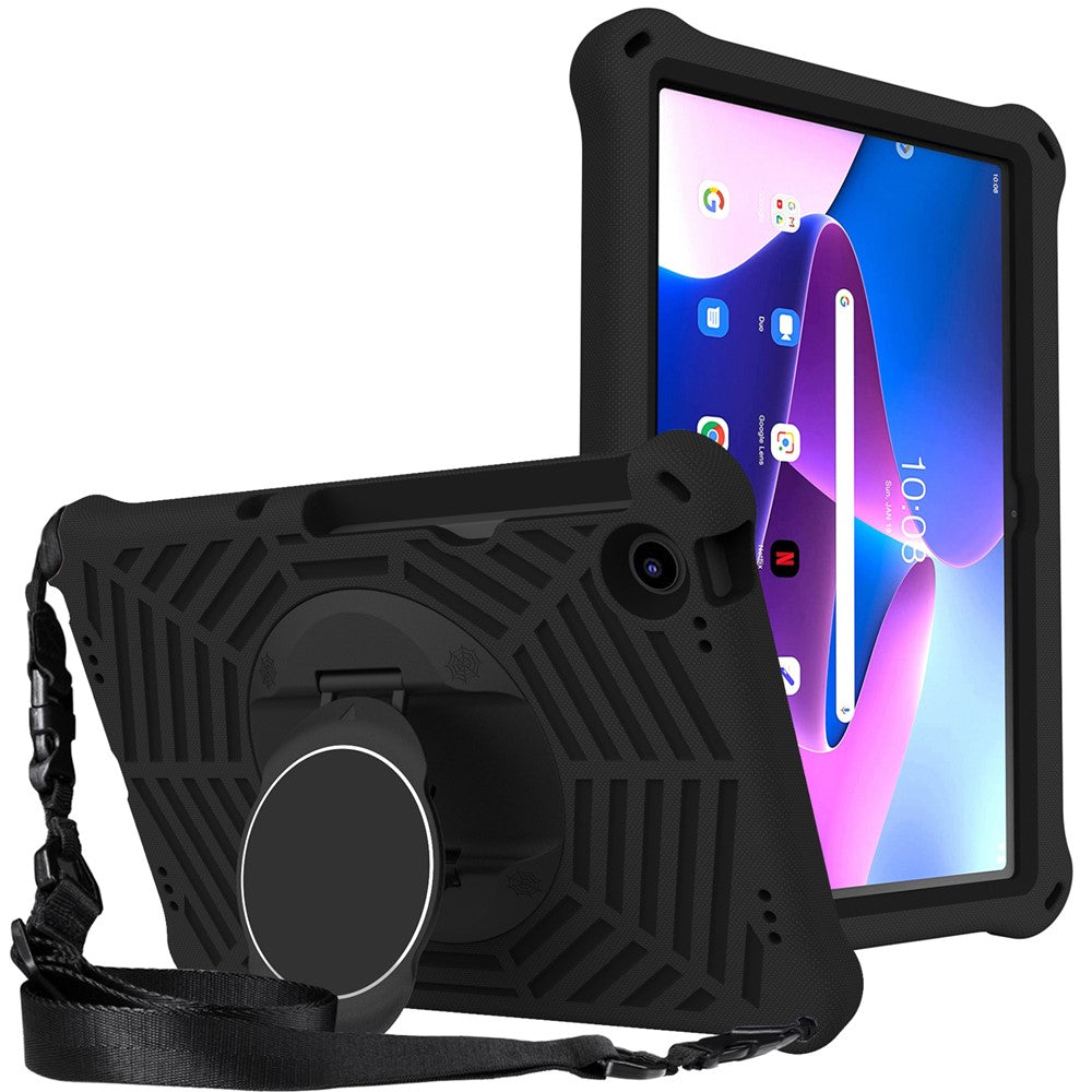 For Lenovo Tab M10 Plus (3rd Gen) / Xiaoxin Pad 2022 10.6 inch Spider Web Texture Shockproof EVA Case 360 Degree Rotation Kickstand Anti-scratch Cover with Shoulder Strap