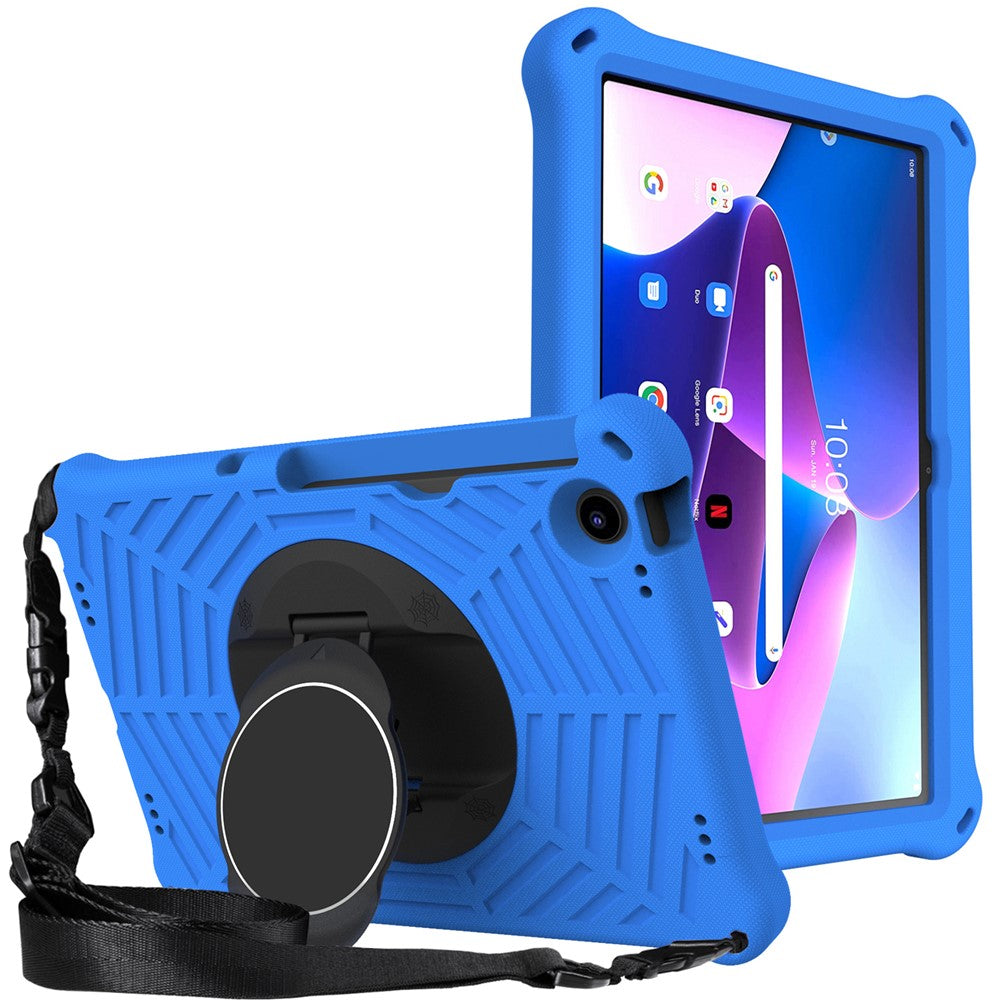 For Lenovo Tab M10 Plus (3rd Gen) / Xiaoxin Pad 2022 10.6 inch Spider Web Texture Shockproof EVA Case 360 Degree Rotation Kickstand Anti-scratch Cover with Shoulder Strap