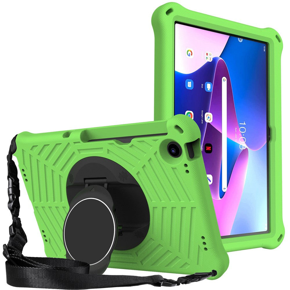 For Lenovo Tab M10 Plus (3rd Gen) / Xiaoxin Pad 2022 10.6 inch Spider Web Texture Shockproof EVA Case 360 Degree Rotation Kickstand Anti-scratch Cover with Shoulder Strap