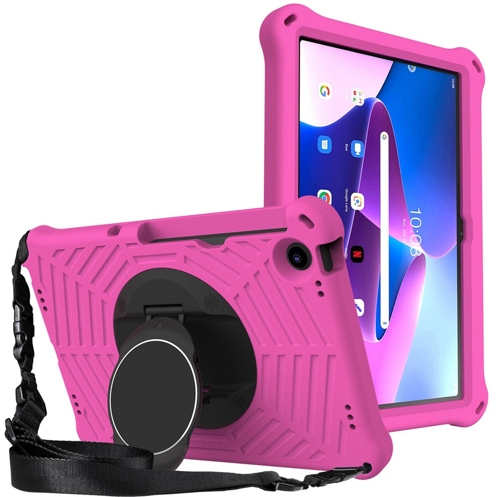 For Lenovo Tab M10 Plus (3rd Gen) / Xiaoxin Pad 2022 10.6 inch Spider Web Texture Shockproof EVA Case 360 Degree Rotation Kickstand Anti-scratch Cover with Shoulder Strap