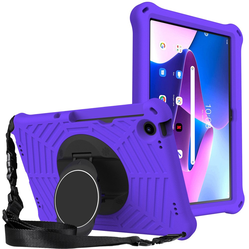 For Lenovo Tab M10 Plus (3rd Gen) / Xiaoxin Pad 2022 10.6 inch Spider Web Texture Shockproof EVA Case 360 Degree Rotation Kickstand Anti-scratch Cover with Shoulder Strap