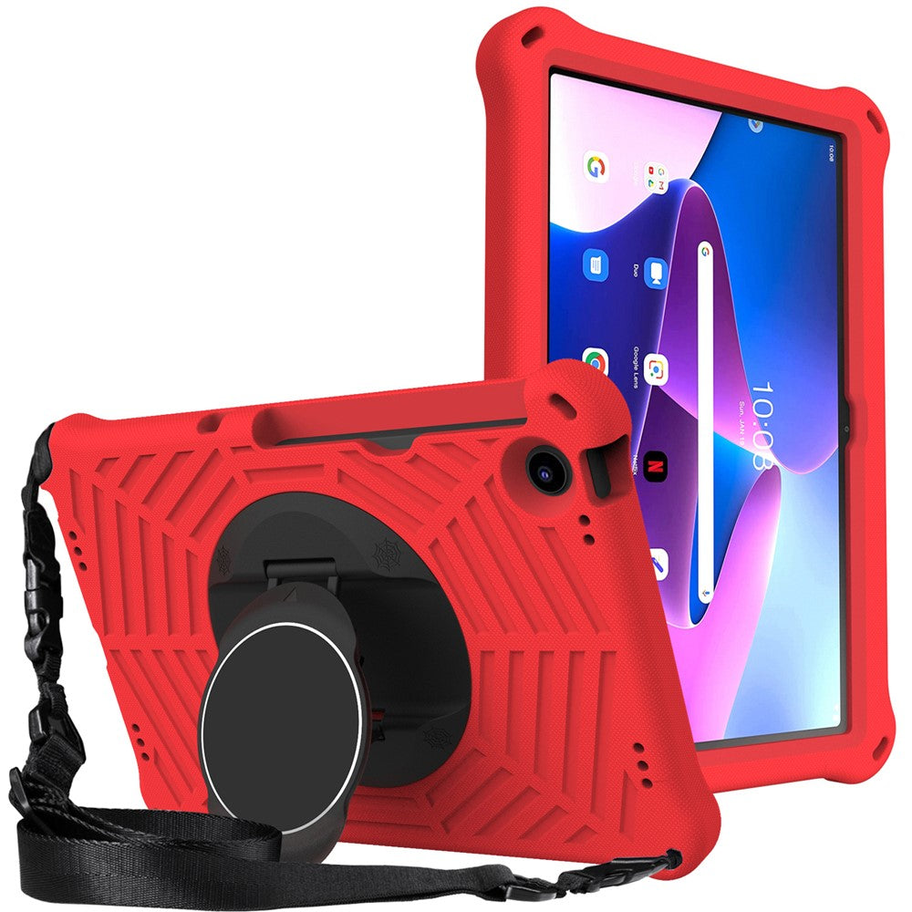 For Lenovo Tab M10 Plus (3rd Gen) / Xiaoxin Pad 2022 10.6 inch Spider Web Texture Shockproof EVA Case 360 Degree Rotation Kickstand Anti-scratch Cover with Shoulder Strap