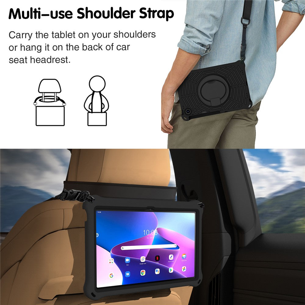 For Lenovo Tab M10 Plus (3rd Gen) / Xiaoxin Pad 2022 10.6 inch Shockproof Spider Web Texture Tablet Cover Kickstand Hand Grip Tablet Case with Shoulder Strap