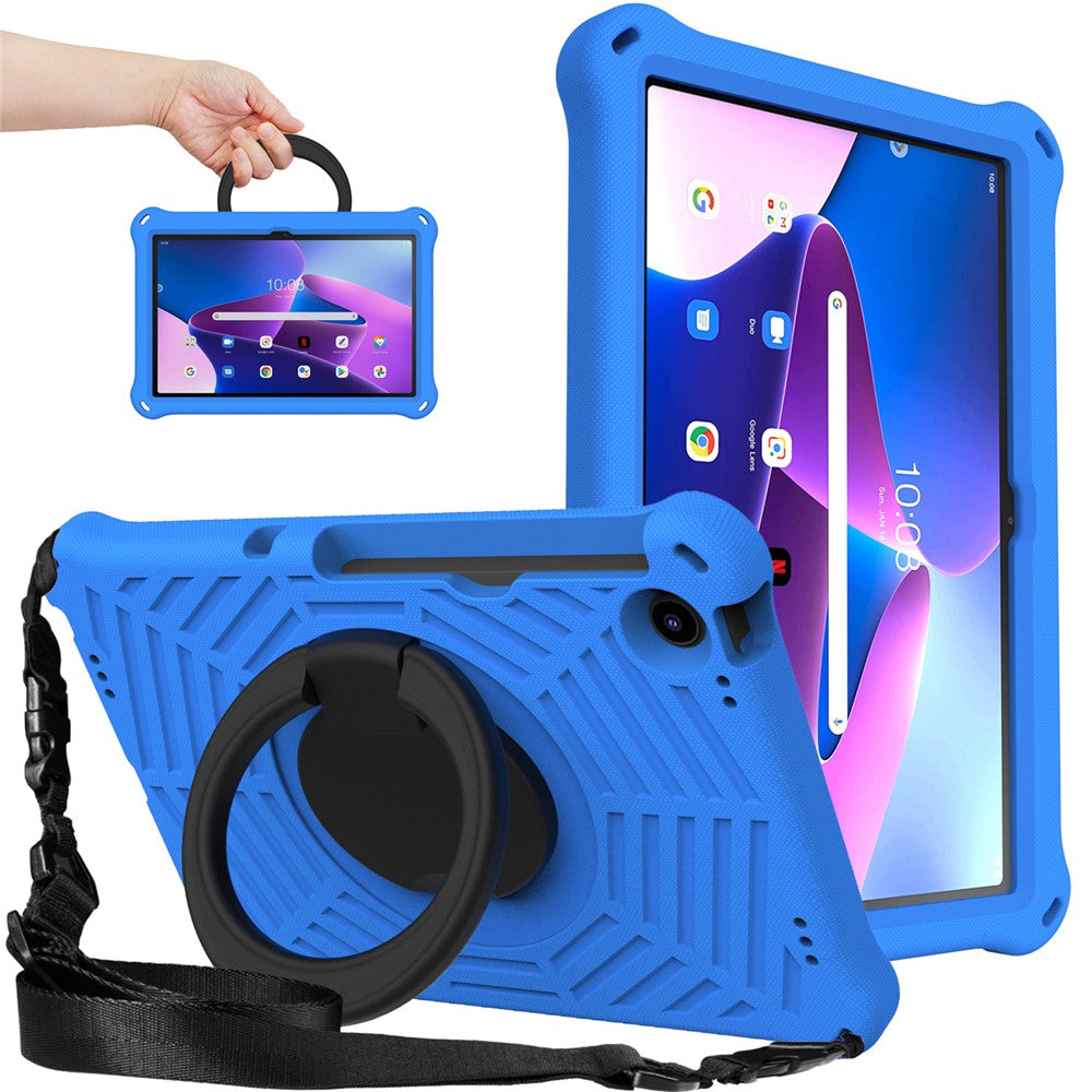 For Lenovo Tab M10 Plus (3rd Gen) / Xiaoxin Pad 2022 10.6 inch Shockproof Spider Web Texture Tablet Cover Kickstand Hand Grip Tablet Case with Shoulder Strap