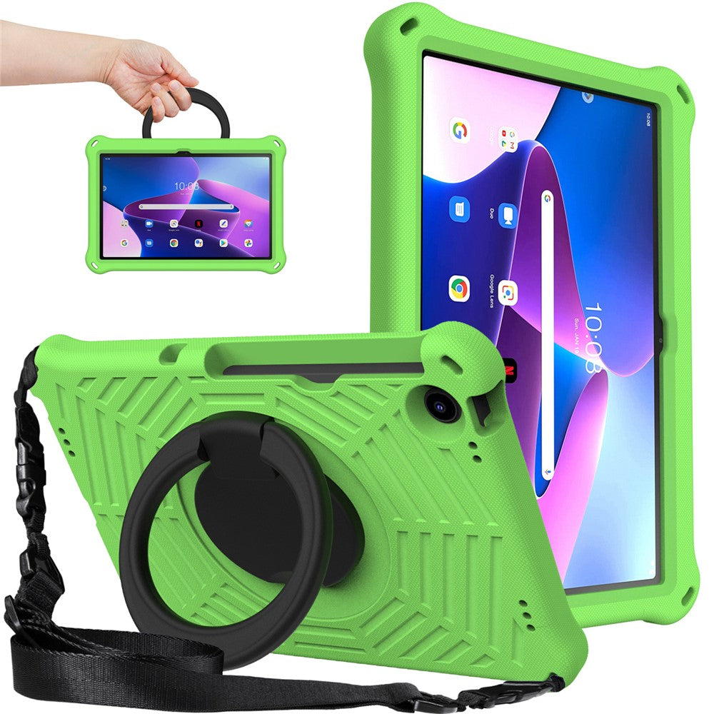 For Lenovo Tab M10 Plus (3rd Gen) / Xiaoxin Pad 2022 10.6 inch Shockproof Spider Web Texture Tablet Cover Kickstand Hand Grip Tablet Case with Shoulder Strap