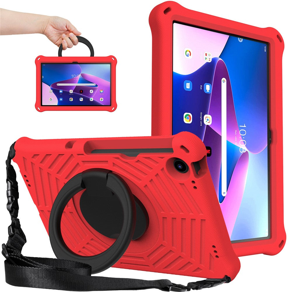 For Lenovo Tab M10 Plus (3rd Gen) / Xiaoxin Pad 2022 10.6 inch Shockproof Spider Web Texture Tablet Cover Kickstand Hand Grip Tablet Case with Shoulder Strap