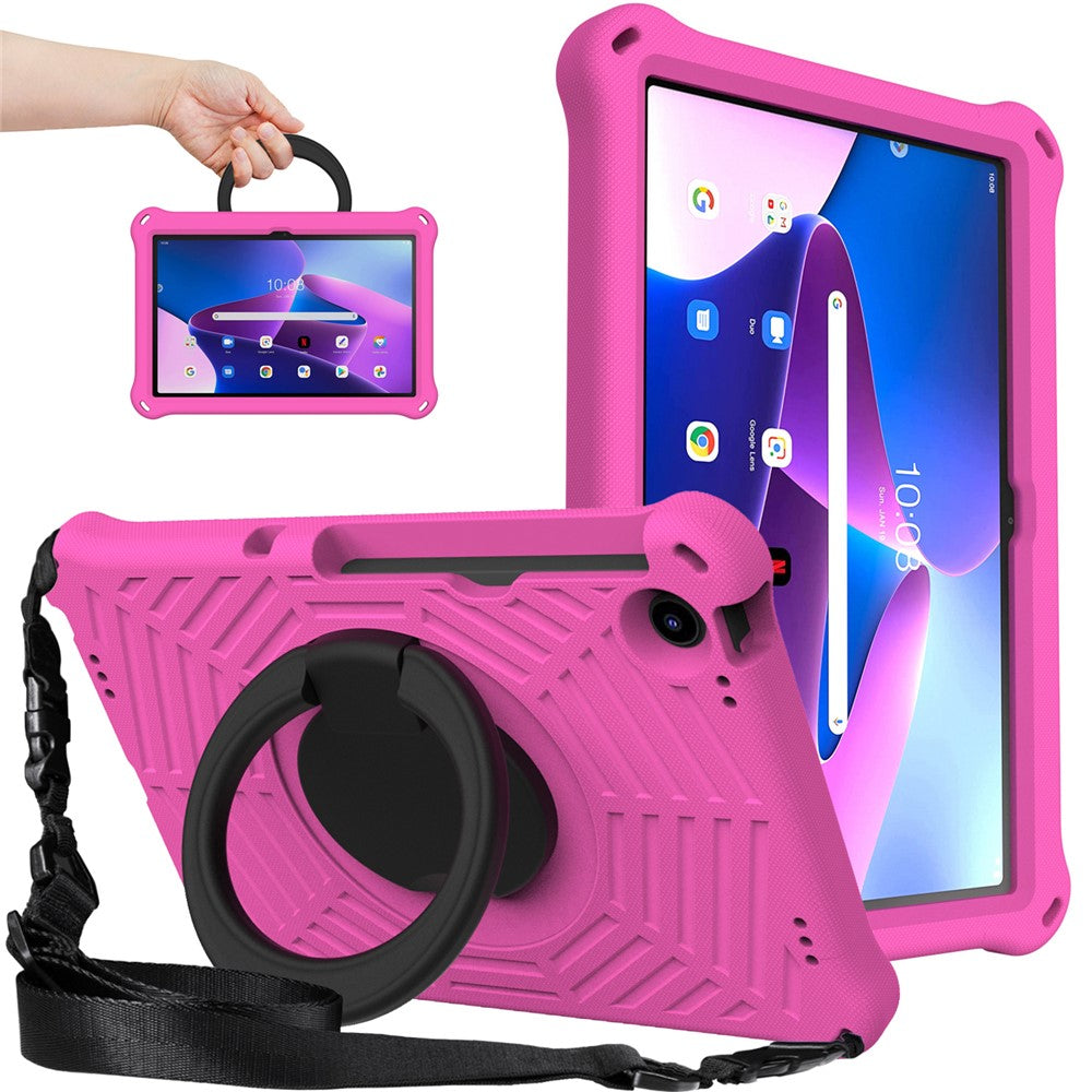 For Lenovo Tab M10 Plus (3rd Gen) / Xiaoxin Pad 2022 10.6 inch Shockproof Spider Web Texture Tablet Cover Kickstand Hand Grip Tablet Case with Shoulder Strap