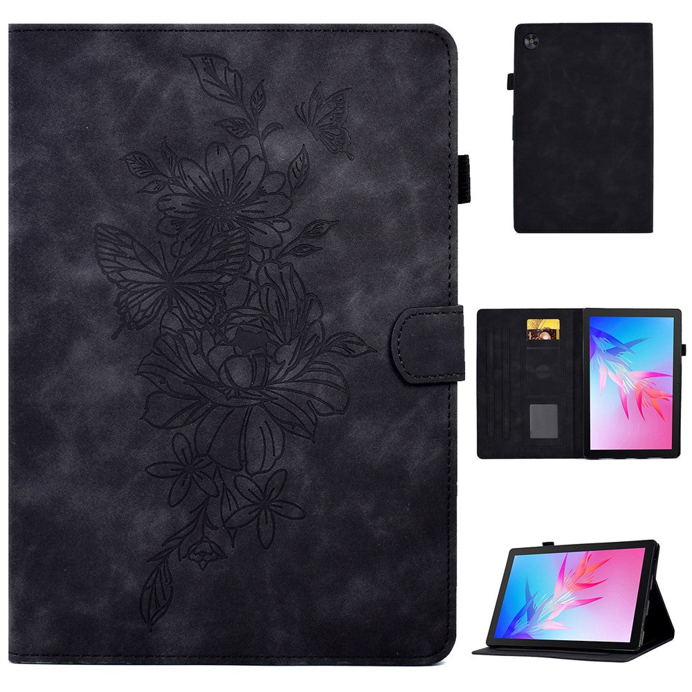 Huawei Enjoy Tablet 2 / MatePad T 10 9,7 tum / T 10S 10,1 tum / Honor Pad 6 10,1 tum / Pad X6 9,7 tum surfplatteskal med fjärilsblommönster, PU-läder, stativ, kortplatsskydd