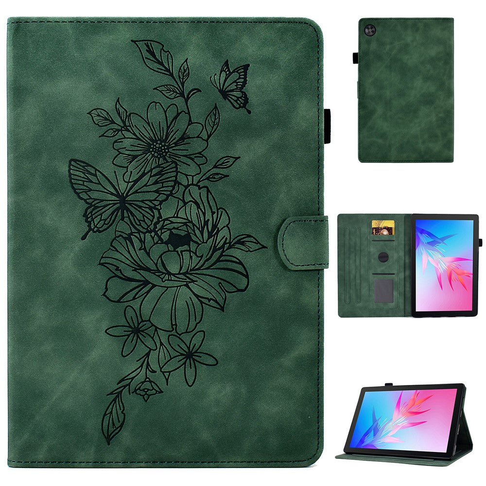 Tabletcover til Huawei Enjoy Tablet 2 / MatePad T 10 9,7 tommer / T 10S 10,1 tommer / Honor Pad 6 10,1 tommer / Pad X6 9,7 tommer med sommerfugleblomstermønster, PU-læder, stativ og kortholder