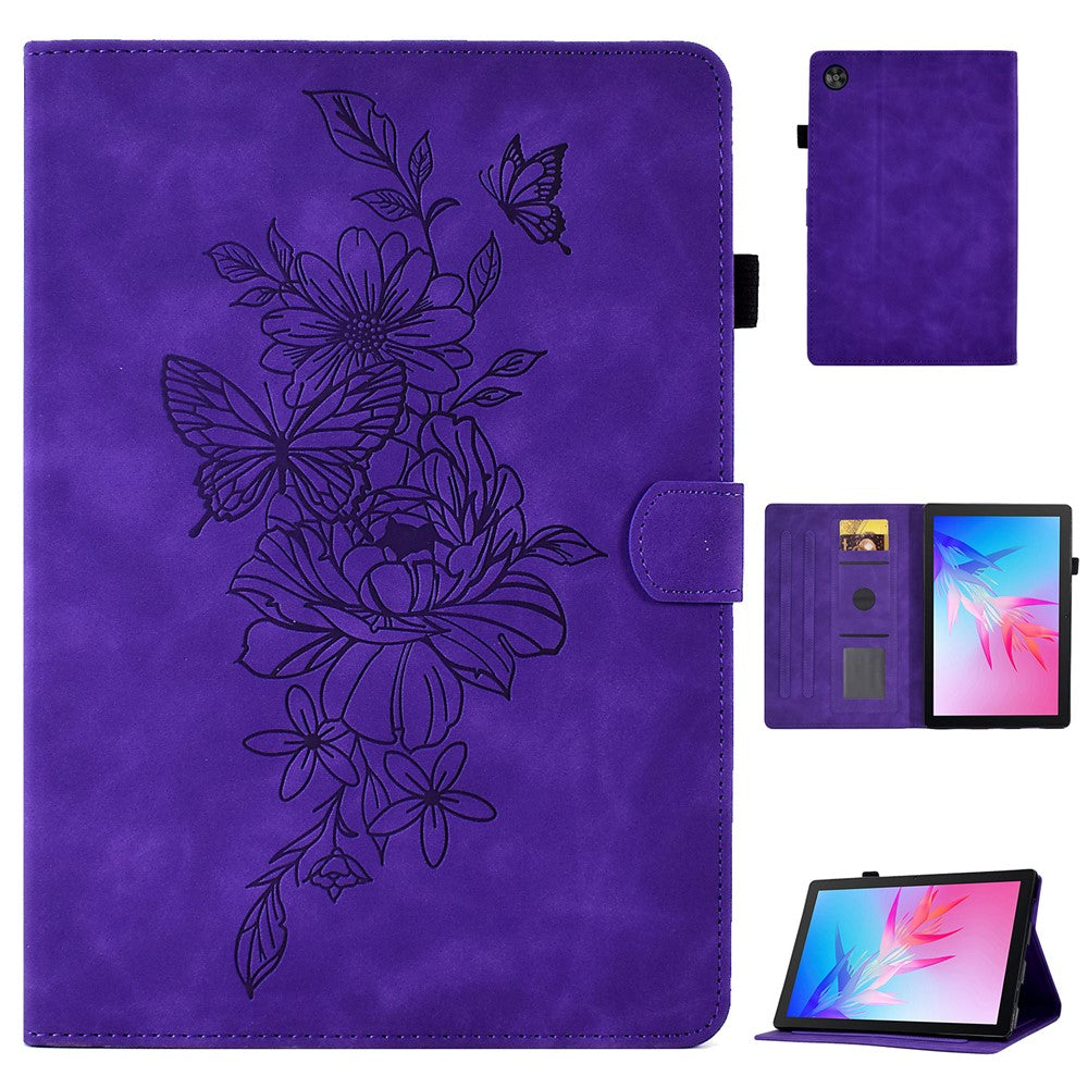 Tabletcover til Huawei Enjoy Tablet 2 / MatePad T 10 9,7 tommer / T 10S 10,1 tommer / Honor Pad 6 10,1 tommer / Pad X6 9,7 tommer med sommerfugleblomstermønster, PU-læder, stativ og kortholder