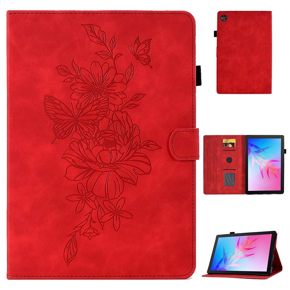 Tabletcover til Huawei Enjoy Tablet 2 / MatePad T 10 9,7 tommer / T 10S 10,1 tommer / Honor Pad 6 10,1 tommer / Pad X6 9,7 tommer med sommerfugleblomstermønster, PU-læder, stativ og kortholder