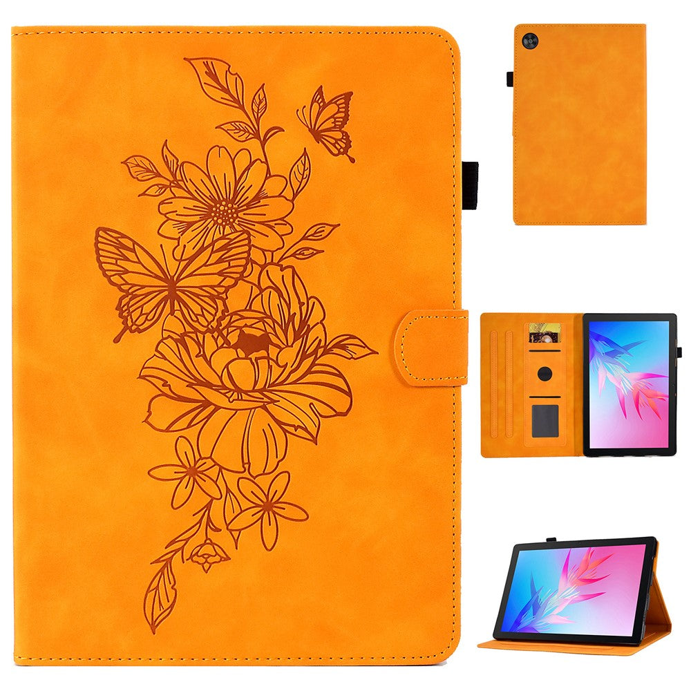 Tabletcover til Huawei Enjoy Tablet 2 / MatePad T 10 9,7 tommer / T 10S 10,1 tommer / Honor Pad 6 10,1 tommer / Pad X6 9,7 tommer med sommerfugleblomstermønster, PU-læder, stativ og kortholder