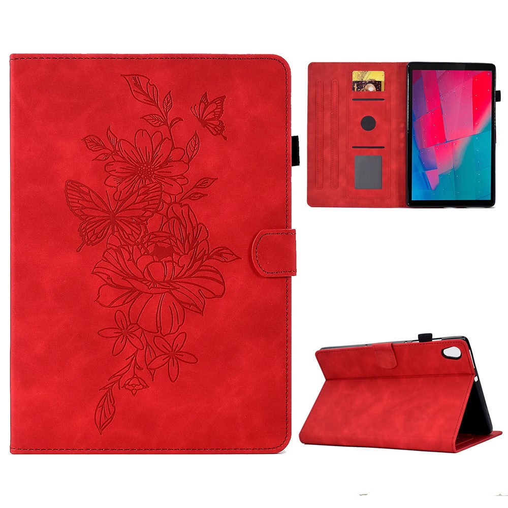 For Lenovo Tab M10 HD Gen 2 (X306X) Drop-proof PU Leather Tablet Case Stand with Card Slots Butterfly Flower Pattern Imprinted Auto Sleep / Wake Cover