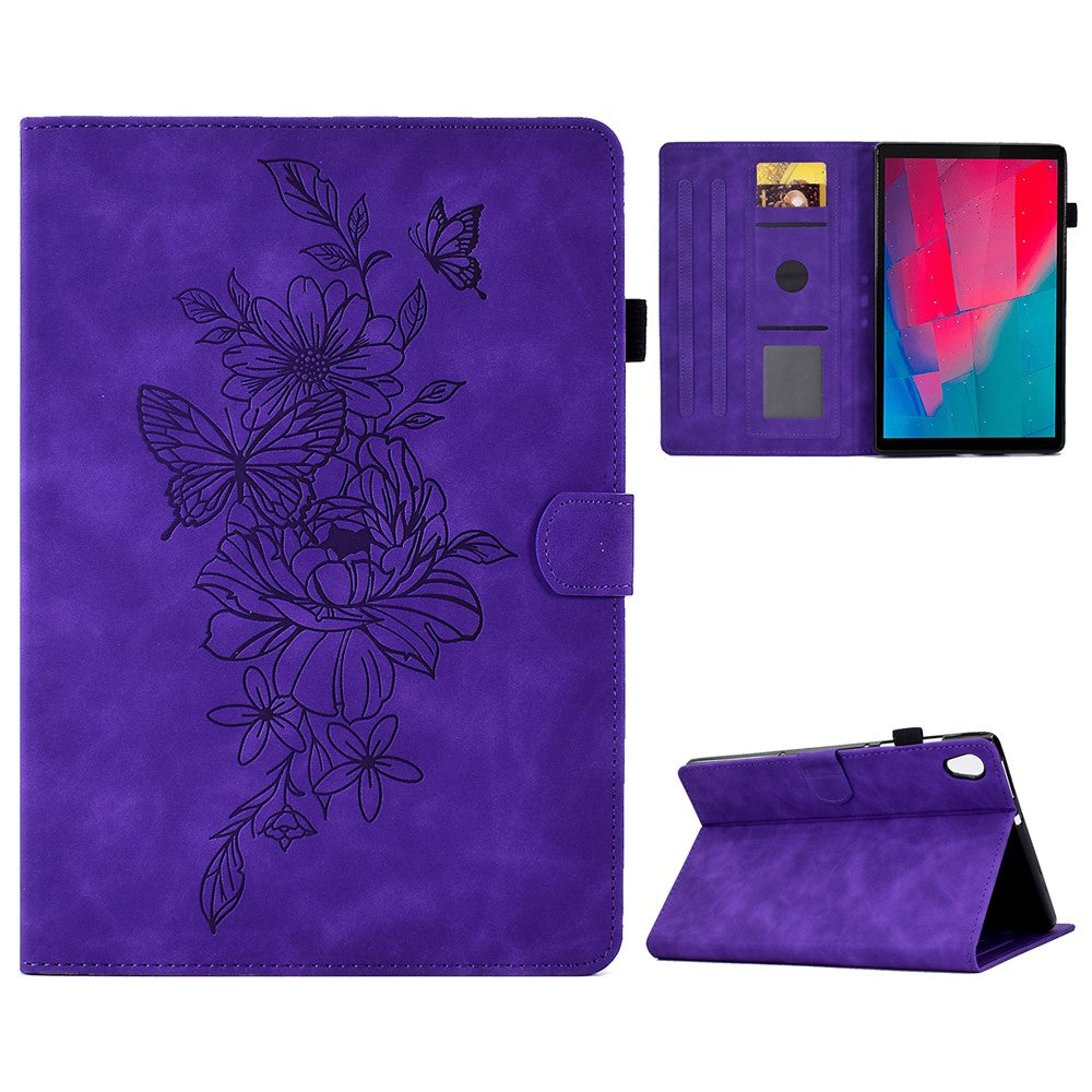 For Lenovo Tab M10 HD Gen 2 (X306X) Drop-proof PU Leather Tablet Case Stand with Card Slots Butterfly Flower Pattern Imprinted Auto Sleep / Wake Cover