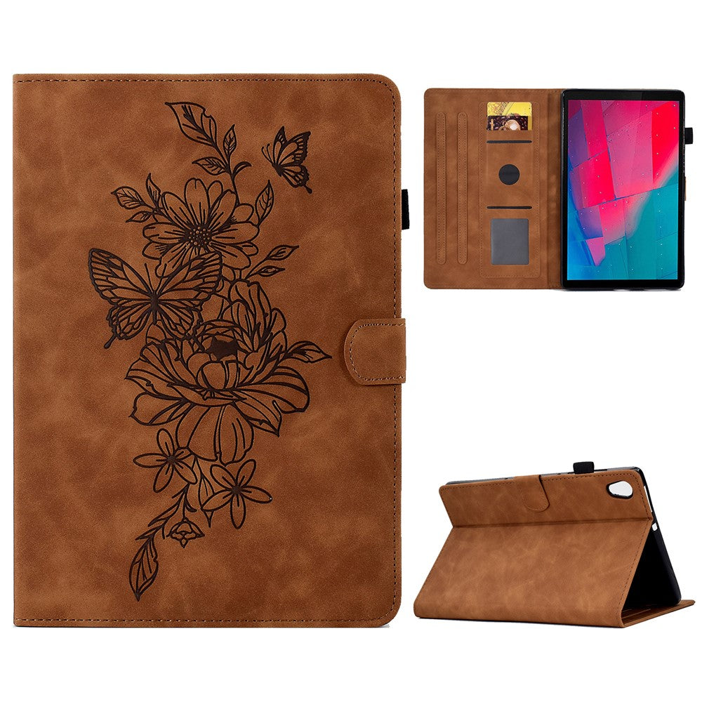 For Lenovo Tab M10 HD Gen 2 (X306X) Drop-proof PU Leather Tablet Case Stand with Card Slots Butterfly Flower Pattern Imprinted Auto Sleep / Wake Cover