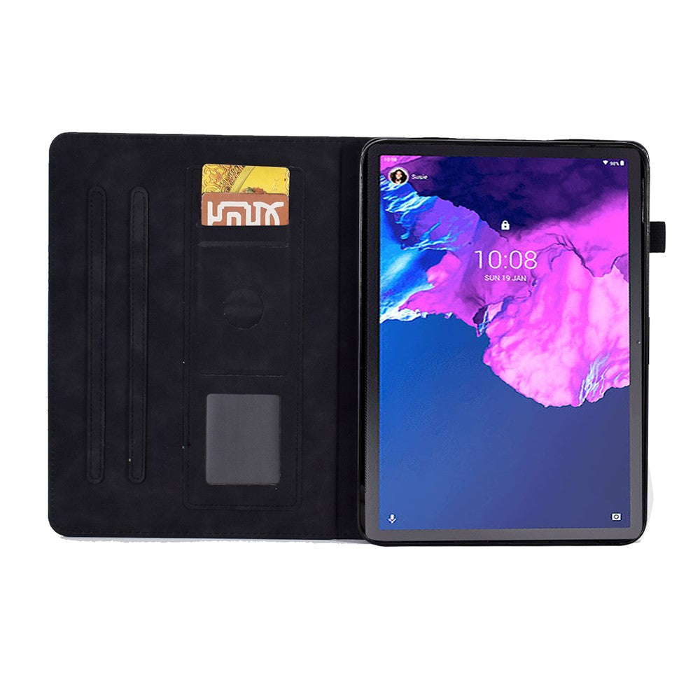 For Lenovo Tab P11 / J606F Butterfly Flower Pattern Imprinted PU Leather Stitching Line  Smart Tablet Cover with Card Holder Stand Shockproof Case