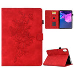 For Lenovo Tab P11 / J606F Butterfly Flower Pattern Imprinted PU Leather Stitching Line  Smart Tablet Cover with Card Holder Stand Shockproof Case