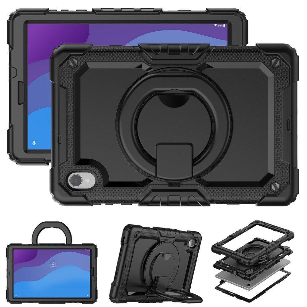 Lenovo Tab M10 HD Gen 2 TB-306X(F) 10,1 tums surfplatta, fodral med 360 graders roterande stöd, PC + silikonskydd med axelrem