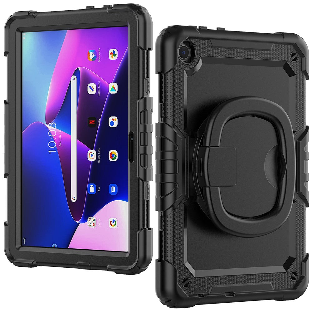 For Lenovo Tab M10 (Gen 3) TB-328FU / TB-328XU PC + Silicone Tablet Cover 360-Degree Rotating Kickstand Anti-drop Case with Shoulder Strap