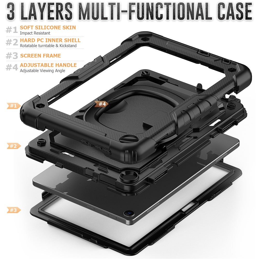 For Lenovo Tab M10 (Gen 3) TB-328FU / TB-328XU PC + Silicone Tablet Cover 360-Degree Rotating Kickstand Anti-drop Case with Shoulder Strap