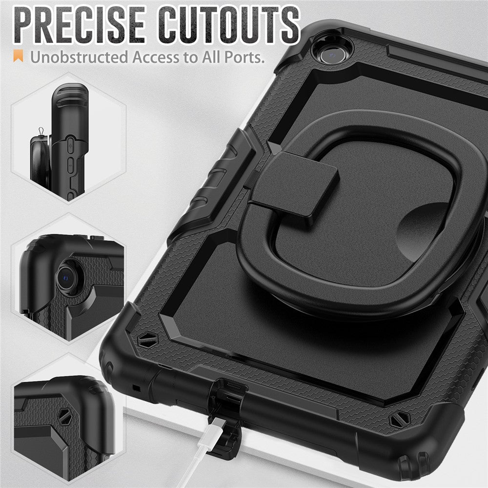 For Lenovo Tab M10 (Gen 3) TB-328FU / TB-328XU PC + Silicone Tablet Cover 360-Degree Rotating Kickstand Anti-drop Case with Shoulder Strap
