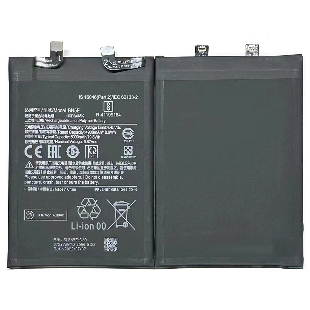 For Xiaomi Redmi Note 11E Pro 5G / Redmi Note 11 Pro 5G (Qualcomm) / Poco X4 Pro 5G 3.87V 4900mAh Li-ion Polymer Battery Assembly Part (Encode: BN5E) (without Logo)