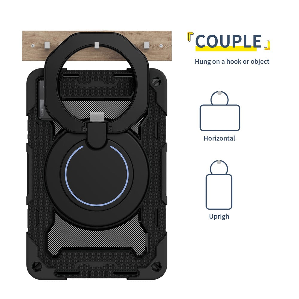 For Xiaomi Redmi Pad 10.6-inch Shock-absorbing Silicone+PC Protective Case Rotating Handle-Kickstand Tablet Cover with Pencil Holder and Shoulder Strap