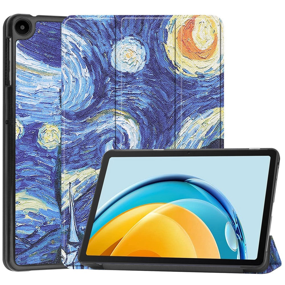 For Huawei MatePad SE 10.4-inch Trifold Stand Auto Sleep / Wake Tablet Cover Pattern Printing PU Leather Folio Anti-scratch Tablet Case