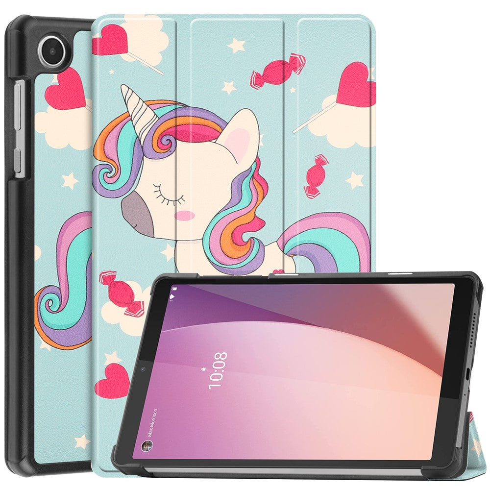 Tri-Fold Stand for Lenovo Tab M8 (4th Gen) 2024 TB-301XU / M8 (4th Gen) 2023 TB-300FU Pattern Printing PU Leather Tablet Cover
