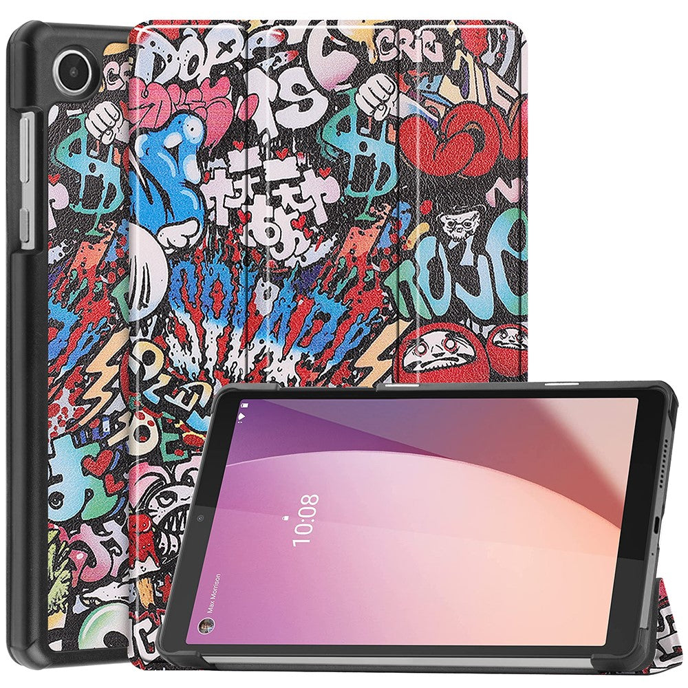 Tri-Fold Stand for Lenovo Tab M8 (4th Gen) 2024 TB-301XU / M8 (4th Gen) 2023 TB-300FU Pattern Printing PU Leather Tablet Cover