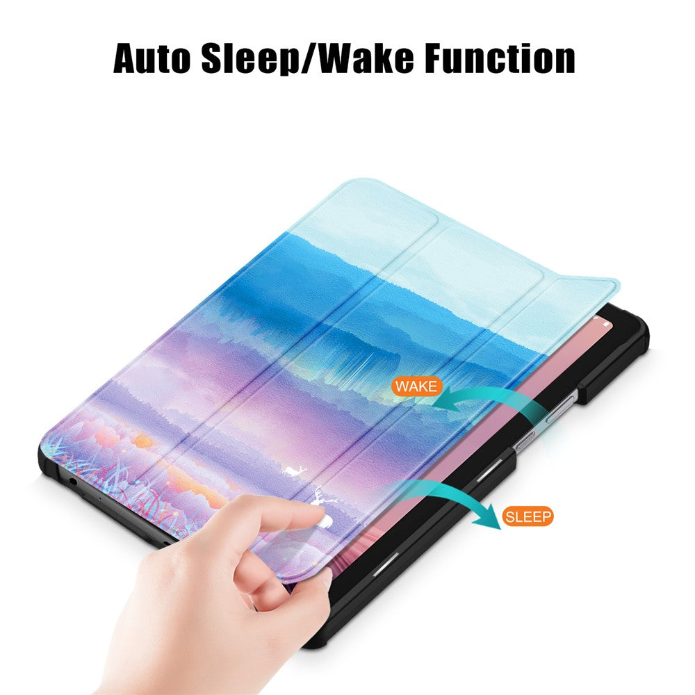 Tablet Leather Case for Lenovo Tab M9 TB-310FU , Tri-fold Stand Pattern Printing Tablet Cover with Auto Wake / Sleep