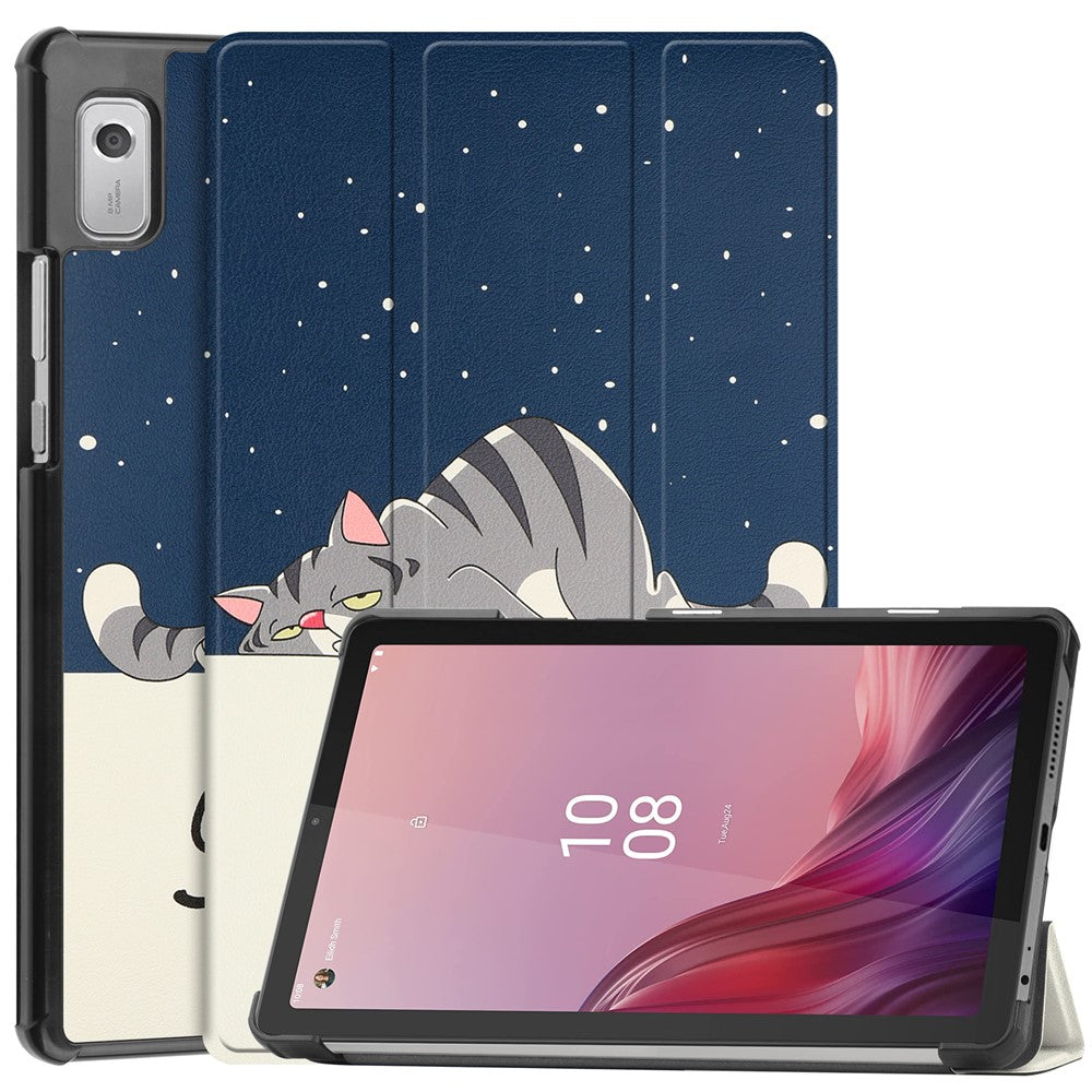 Trippelvikbart stativfodral till surfplattan för Lenovo Tab M9 TB-310FU, mönstertryck, PU-läder + PC-skyddsfodral