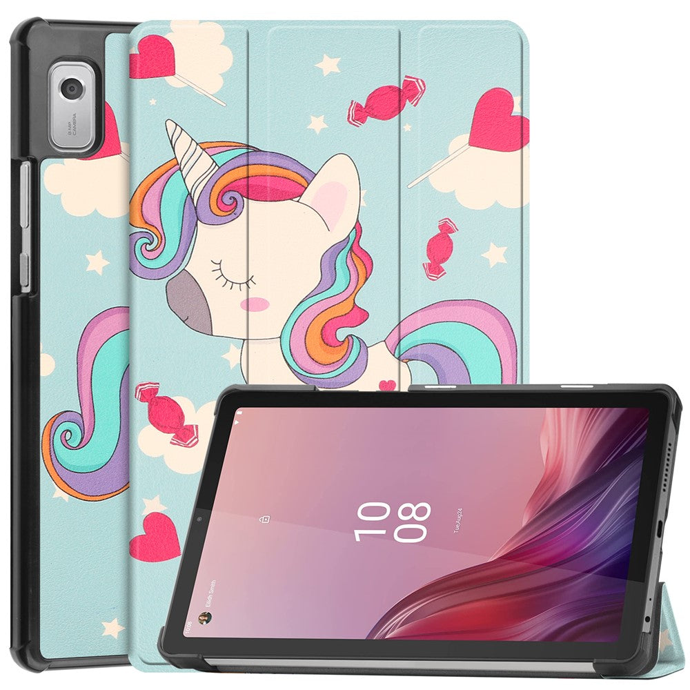 Trippelvikbart stativfodral till surfplattan för Lenovo Tab M9 TB-310FU, mönstertryck, PU-läder + PC-skyddsfodral
