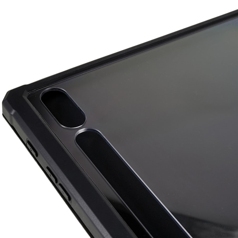 For Samsung Galaxy Tab S10+ / S9+ Skin-Touch Tri-Fold Stand Tablet  Case PU Leather TPU Acrylic Clear Tablet Cover