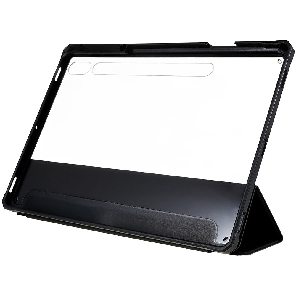 For Samsung Galaxy Tab S10+ / S9+ Skin-Touch Tri-Fold Stand Tablet  Case PU Leather TPU Acrylic Clear Tablet Cover